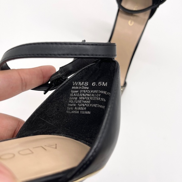 Aldo Women’s Black Ankle Strap Heels Size 6.5M Rhinestone Open Toe Stiletto Sa - Picture 12 of 13